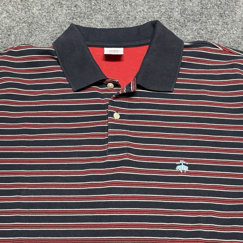 Brooks Brothers Polo Shirt Mens XL Blue Red Striped Performance Preppy Cotton